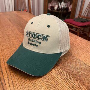 Men's Stock Building Supply Green/Tan Hook and Loop Mesh Back Trucker Hat Cap
